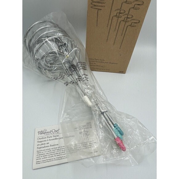 Pampered Chef Outdoor Party Sticks Can Glass Wine Bottle Drink Holder Stakes New - Picture 3 of 5